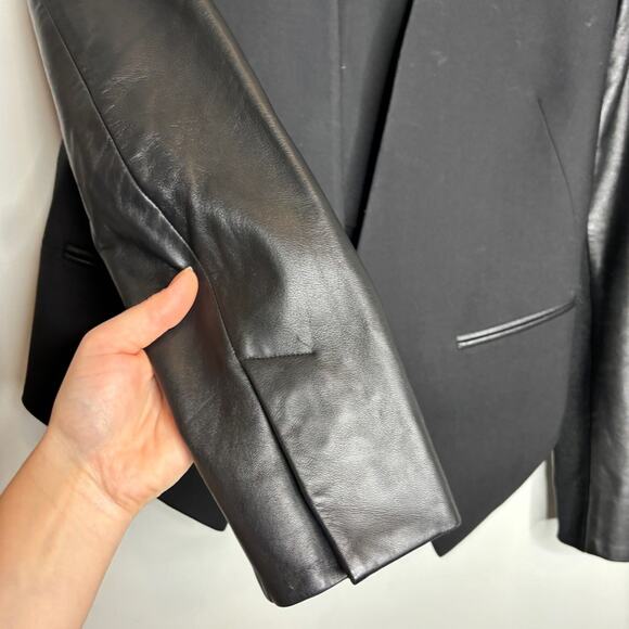 Helmut Lang Smoking Wool Leather Sleeve Cropped Tuxedo Blazer - Picture 4 of 6